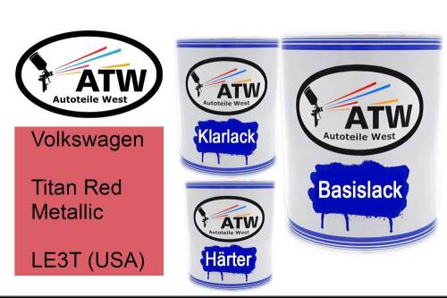 Volkswagen, Titan Red Metallic, LE3T (USA): 1L Lackdose + 1L Klarlack + 500ml Härter - Set, von ATW Autoteile West.